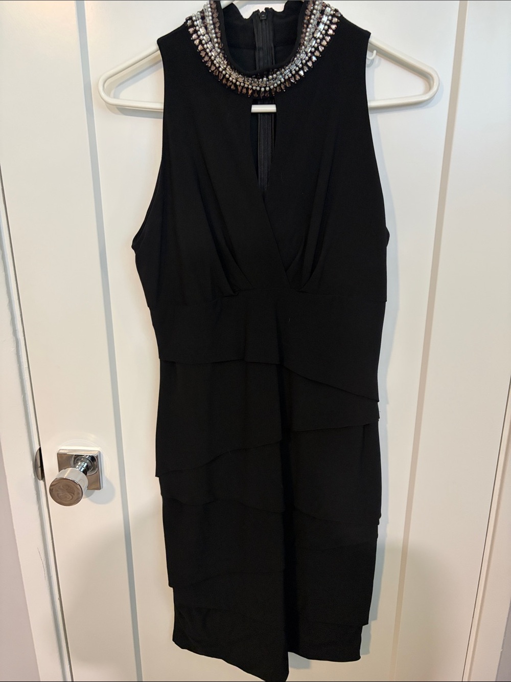 White House Black Market Black Sleeveless Beaded-Neck Mini Dress